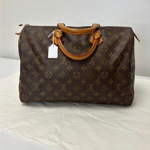 Authentic Louis Vuitton Brown Leather Speedy35 used 1 screw off pls zoom photos